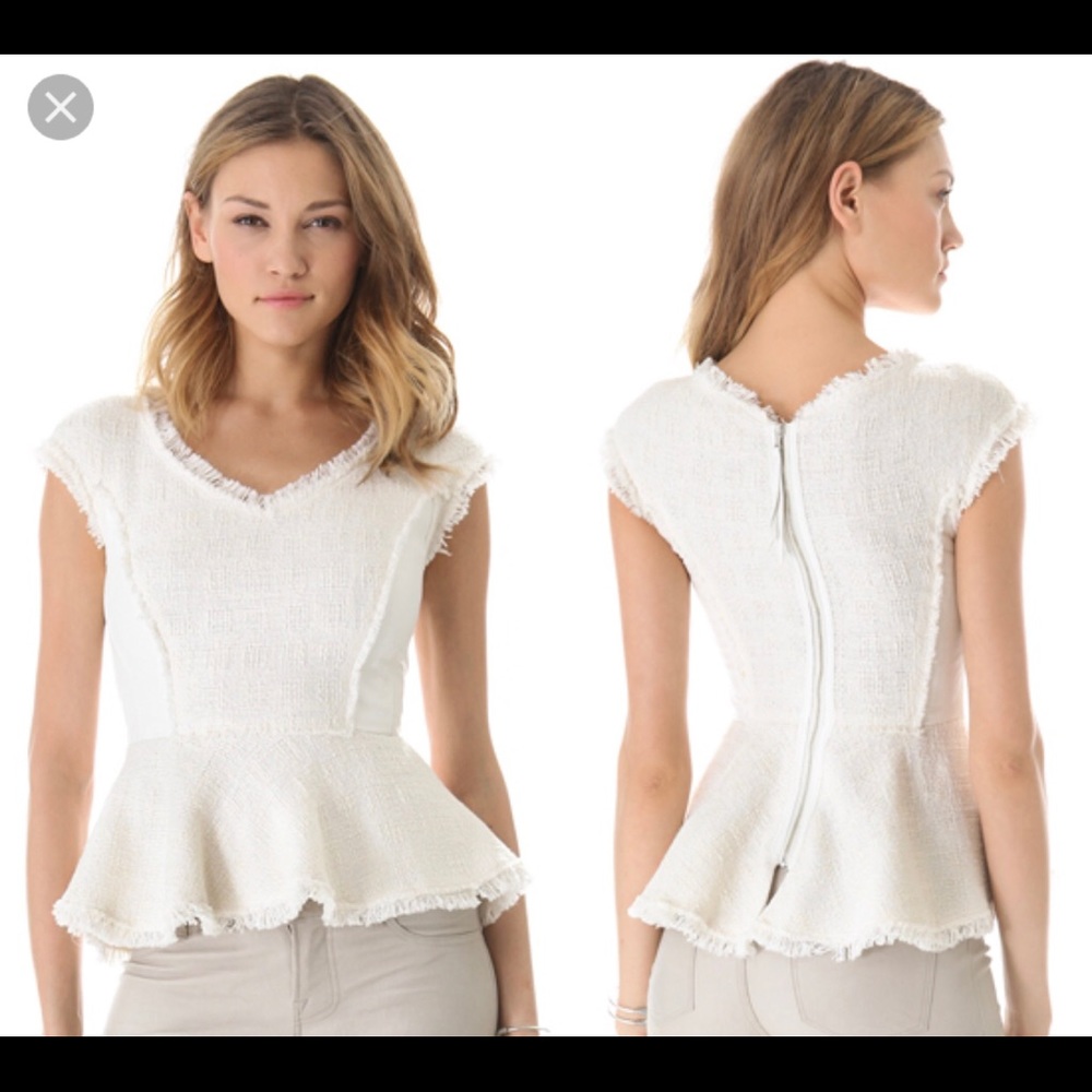 Rebecca Taylor tweed and leather peplum top sz 4
